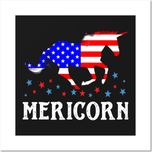 Mericorn American Flag Unicorn 4th Of July Posters and Art